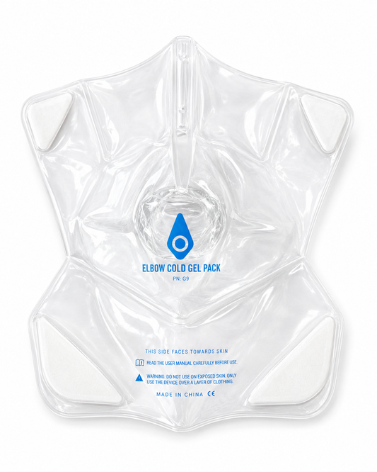 Elbow cold gel pack with brand logo on a white background