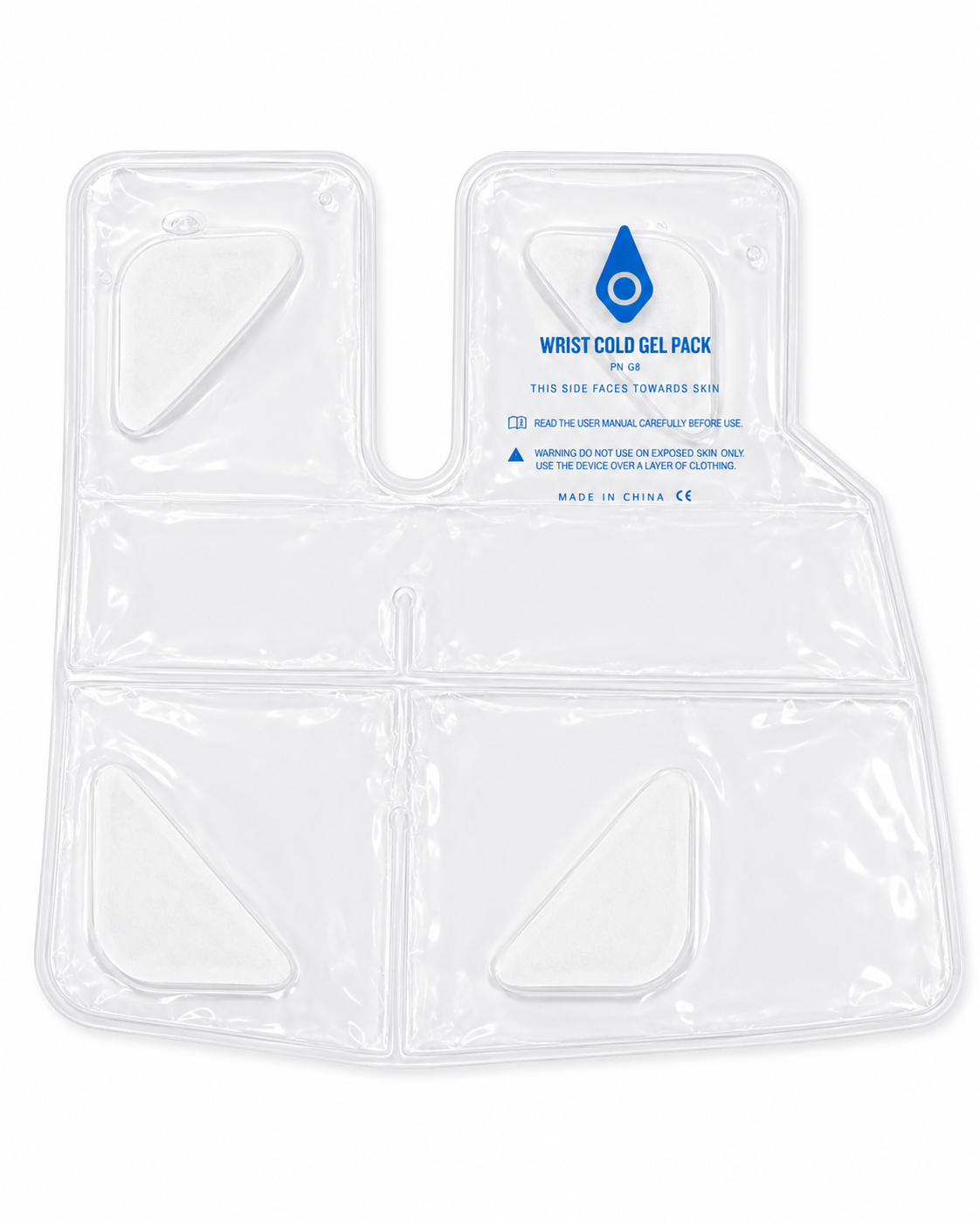 Wrist cold gel pack with clear packaging on a white background