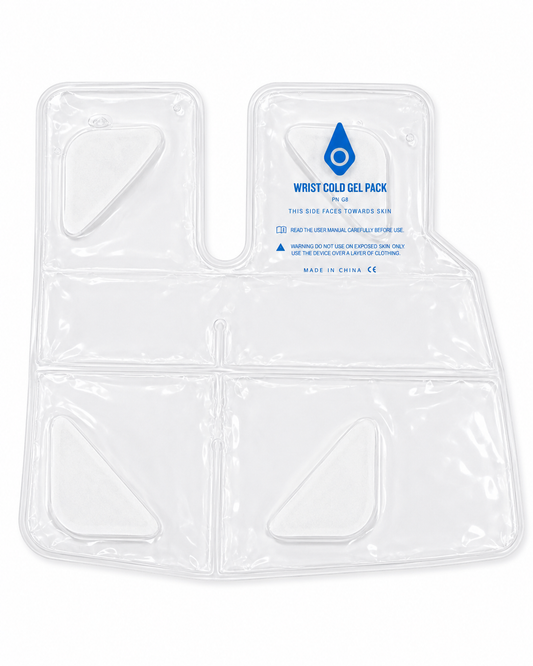 Wrist cold gel pack with clear packaging on a white background